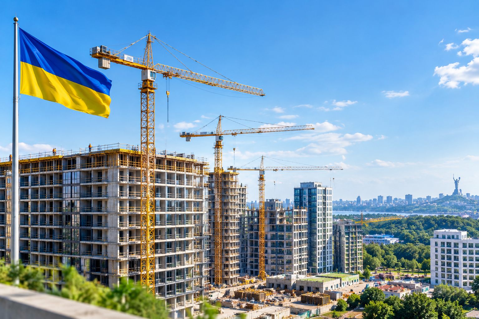 Reconstruction in Ukraine — cranes over new buildings in Kyiv